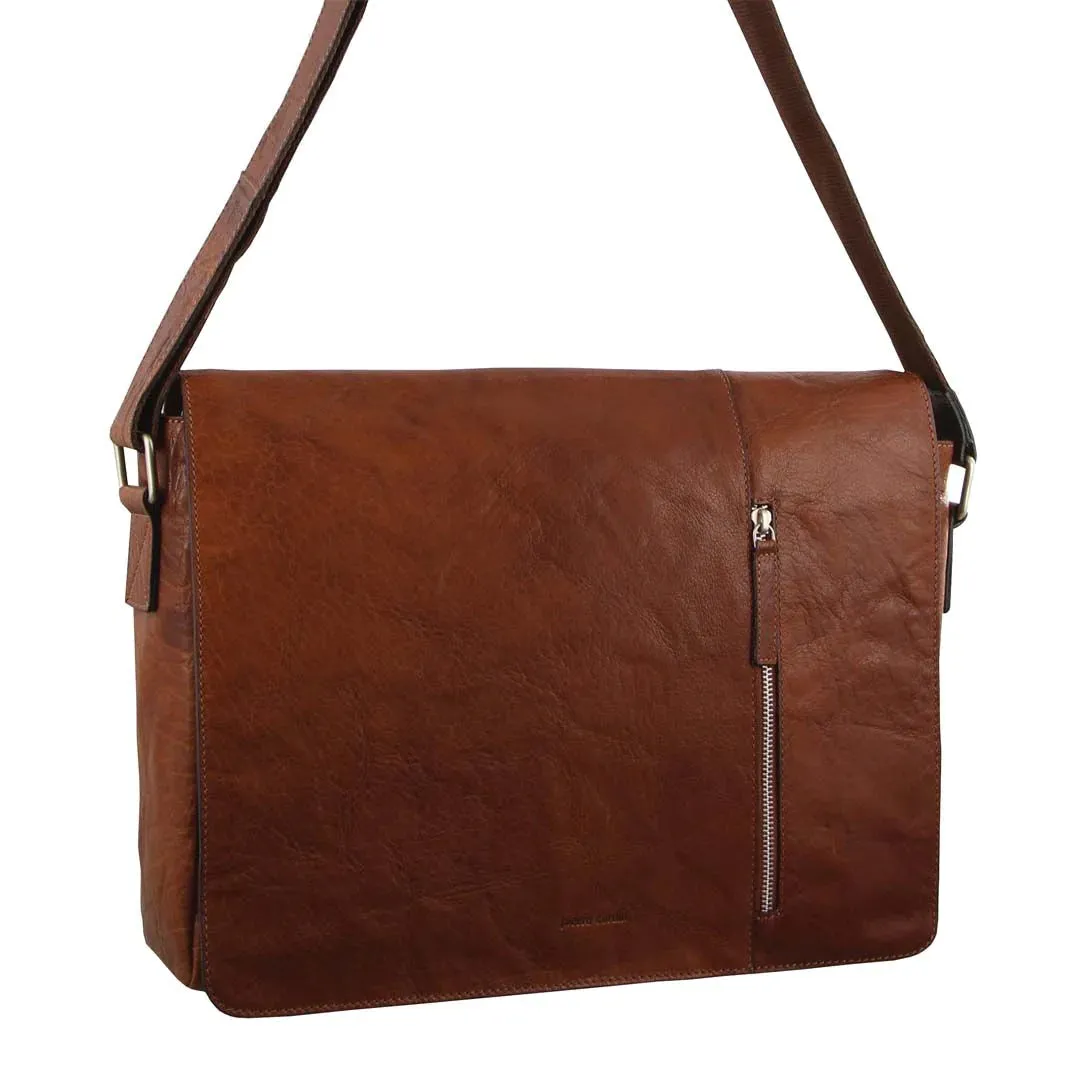 Pierre Cardin Rustic Leather Computer Bag - Chestnut