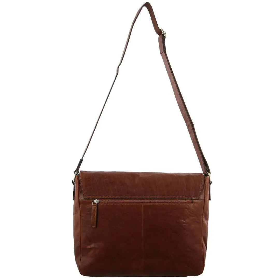 Pierre Cardin Rustic Leather Computer Bag - Chestnut