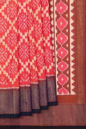Pochampally Ikat Silk Reddish Pink Saree