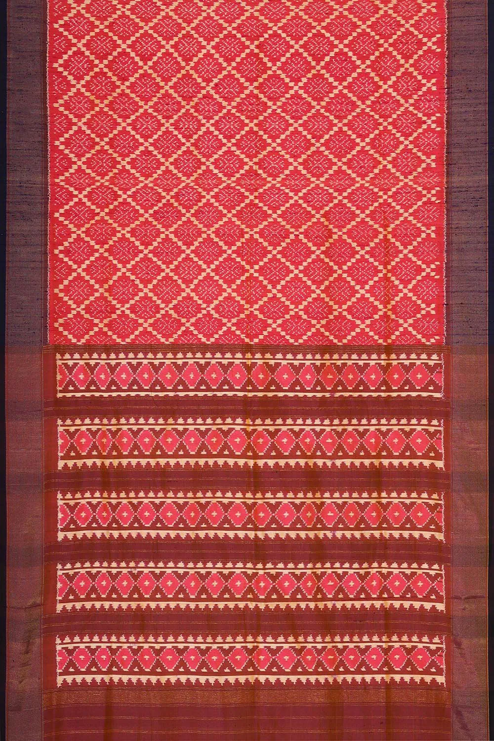 Pochampally Ikat Silk Reddish Pink Saree