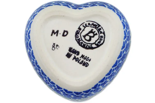 Polish Pottery 4" Heart Shaped Jar Lucky Clovers