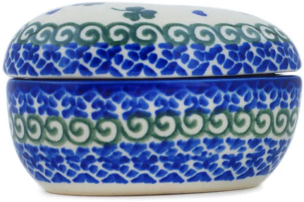 Polish Pottery 4" Heart Shaped Jar Lucky Clovers