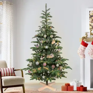 premium Christmas Trees 5 ft Pre lit,  Wooden Stand Tree w/ 403 PE PVC Mixed Tips, 200 Lights 8 ft