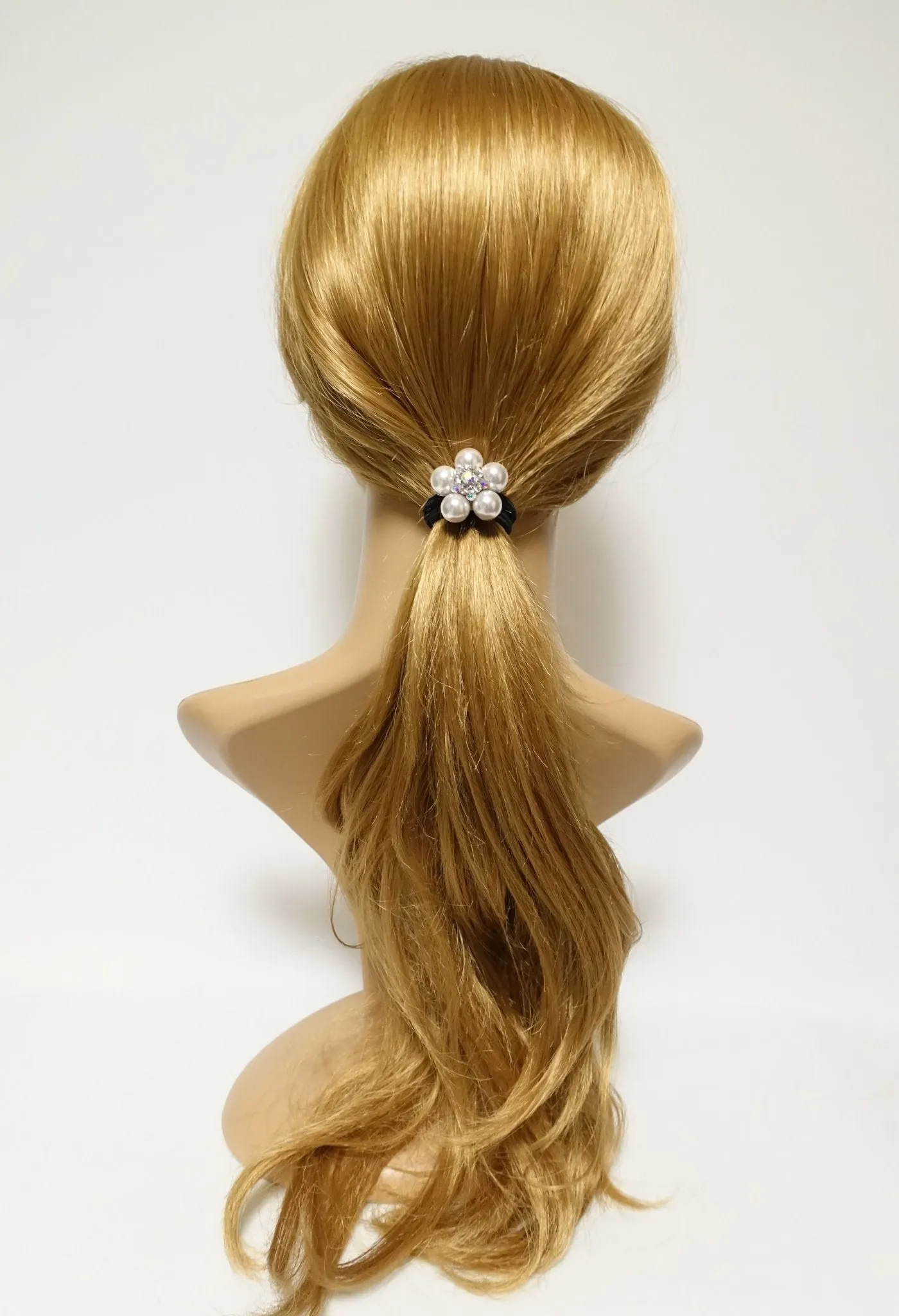 rhinestone pearl decorated hair elastic ponytail holder women hair tie accessory