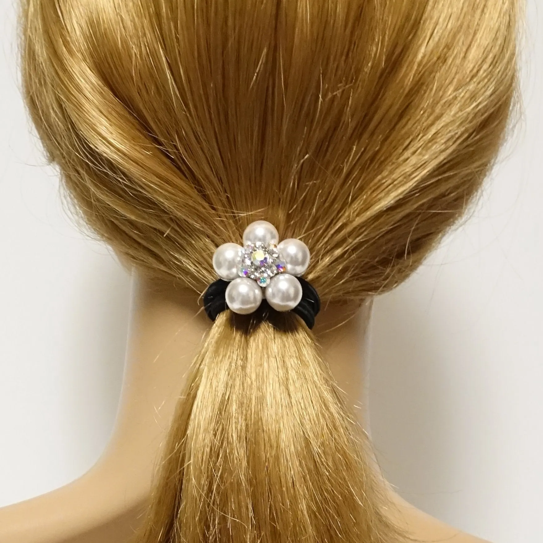 rhinestone pearl decorated hair elastic ponytail holder women hair tie accessory
