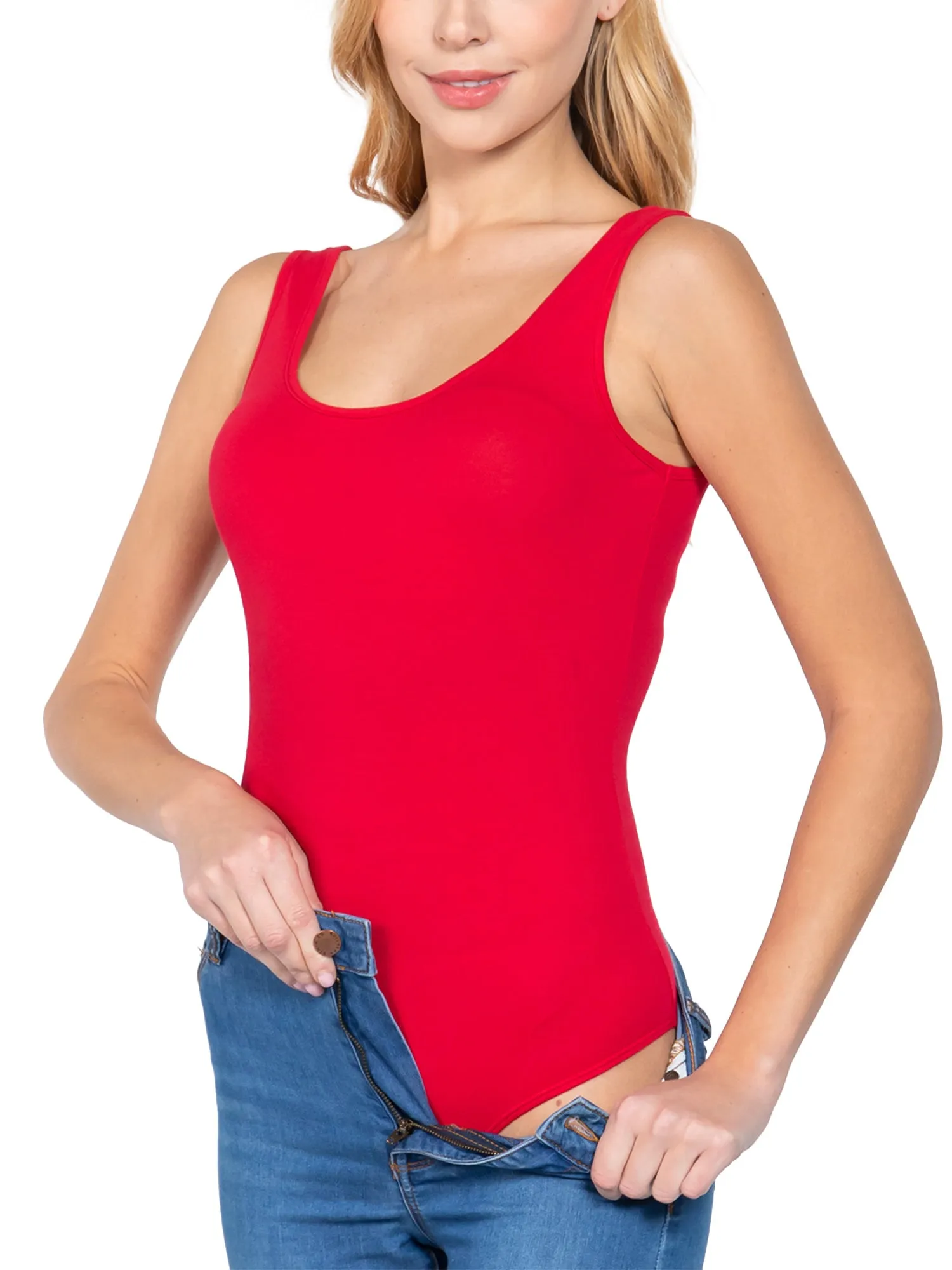 Scoop Neck Sleeveless Stretch Cotton Bodysuit Tank Top (FWT1198)
