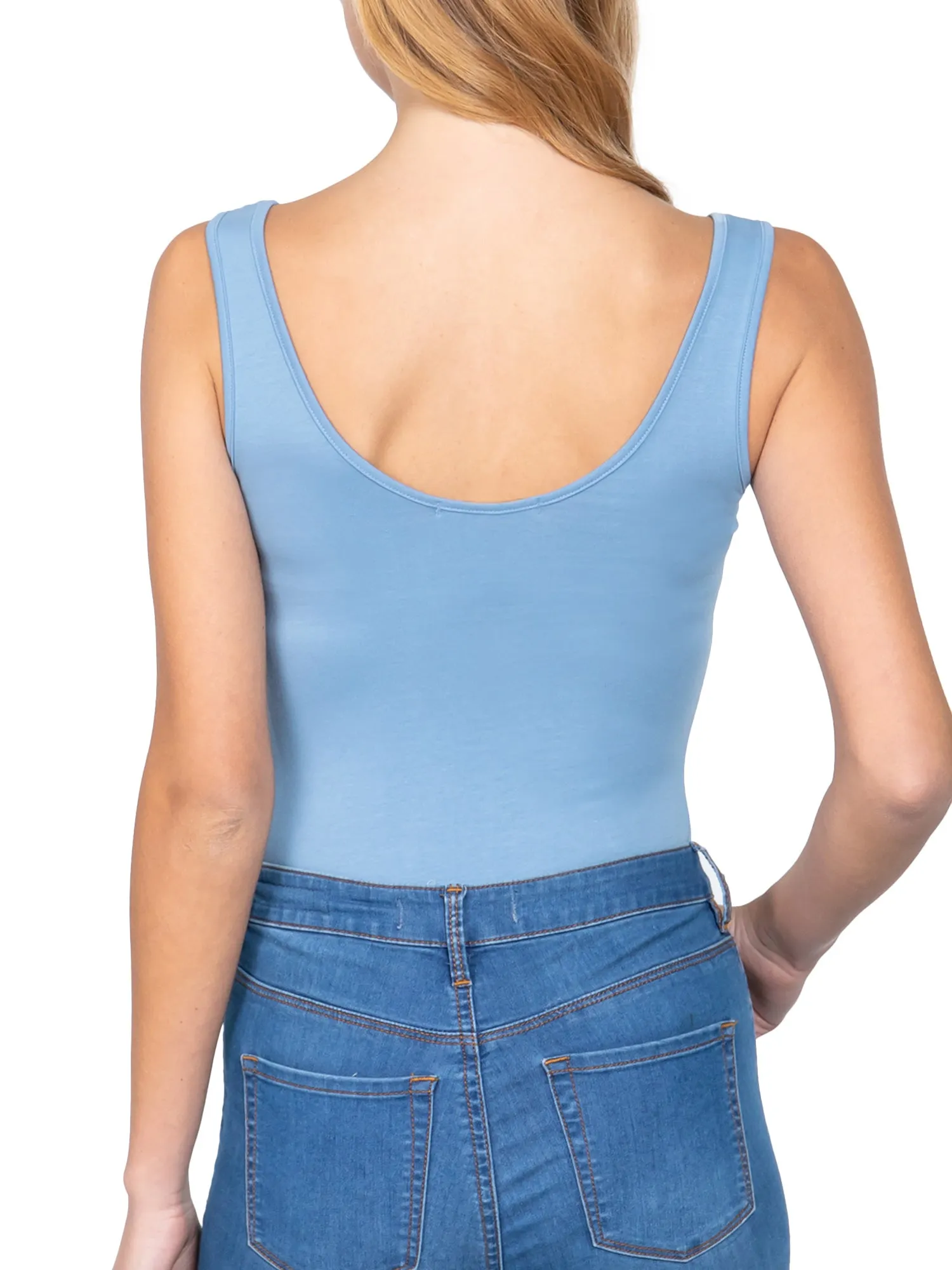 Scoop Neck Sleeveless Stretch Cotton Bodysuit Tank Top (FWT1198)