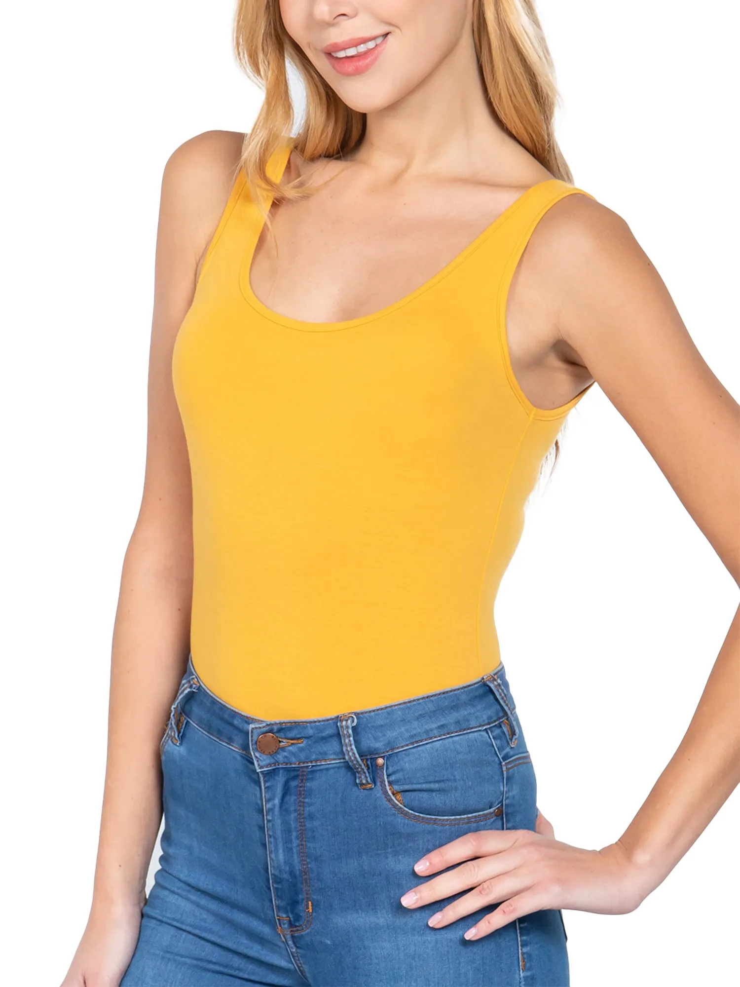 Scoop Neck Sleeveless Stretch Cotton Bodysuit Tank Top (FWT1198)