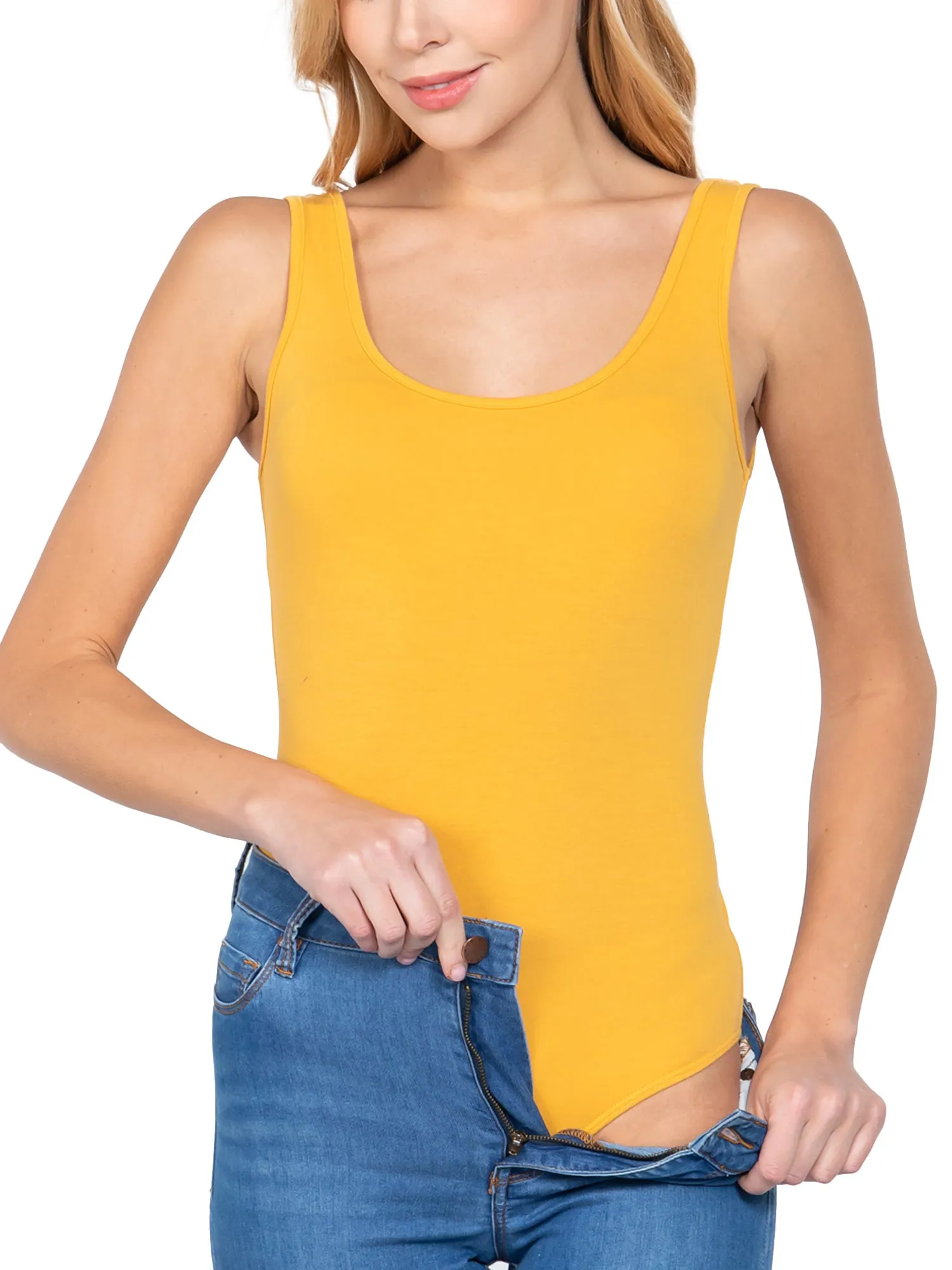 Scoop Neck Sleeveless Stretch Cotton Bodysuit Tank Top (FWT1198)