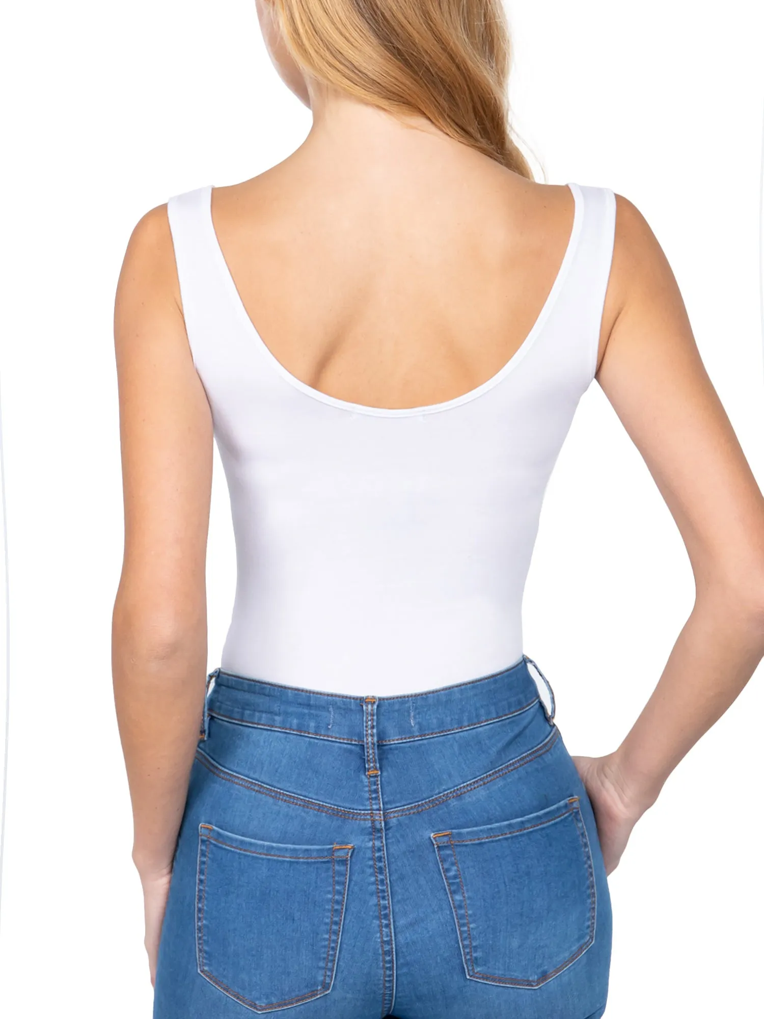Scoop Neck Sleeveless Stretch Cotton Bodysuit Tank Top (FWT1198)