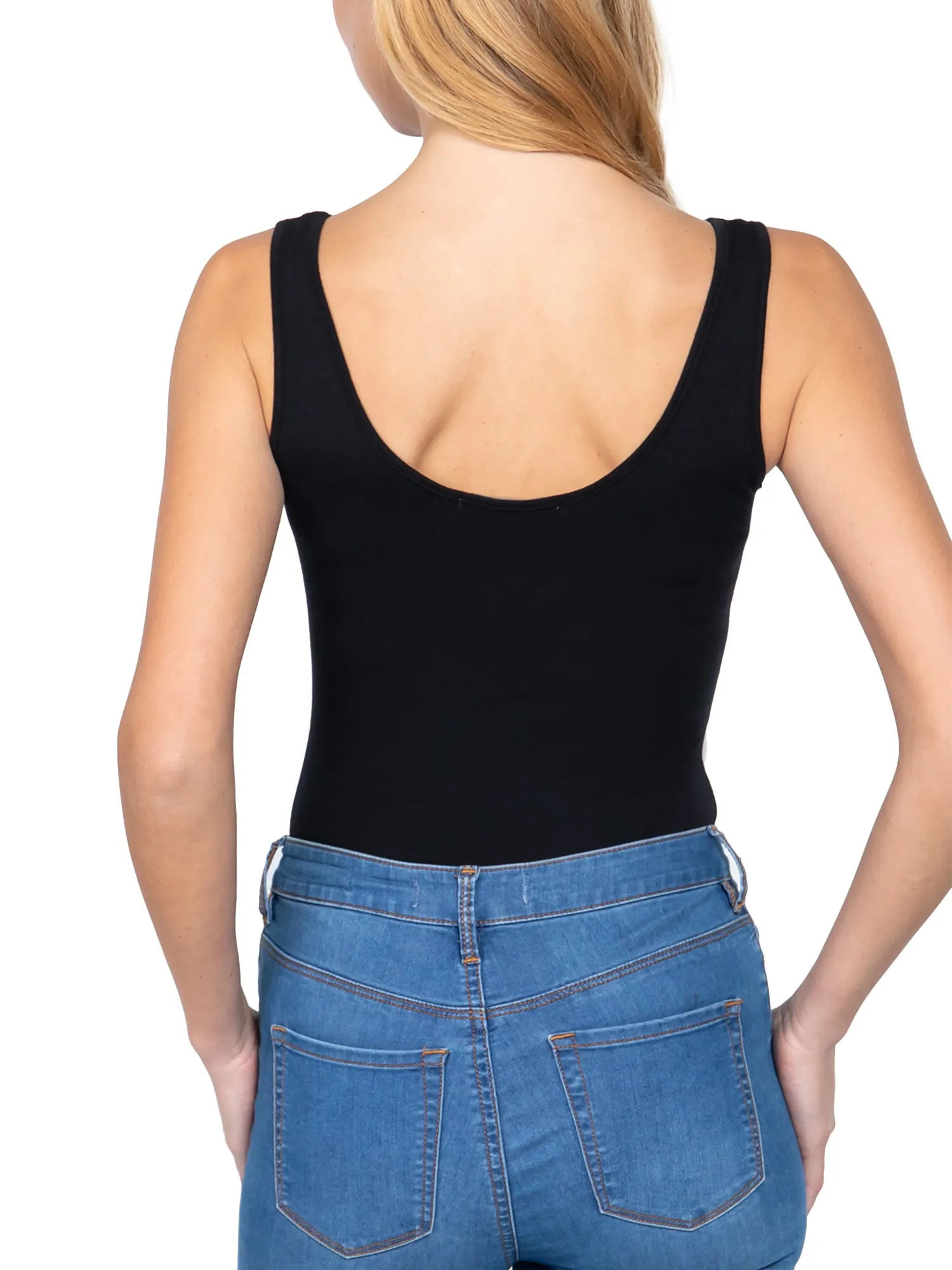 Scoop Neck Sleeveless Stretch Cotton Bodysuit Tank Top (FWT1198)