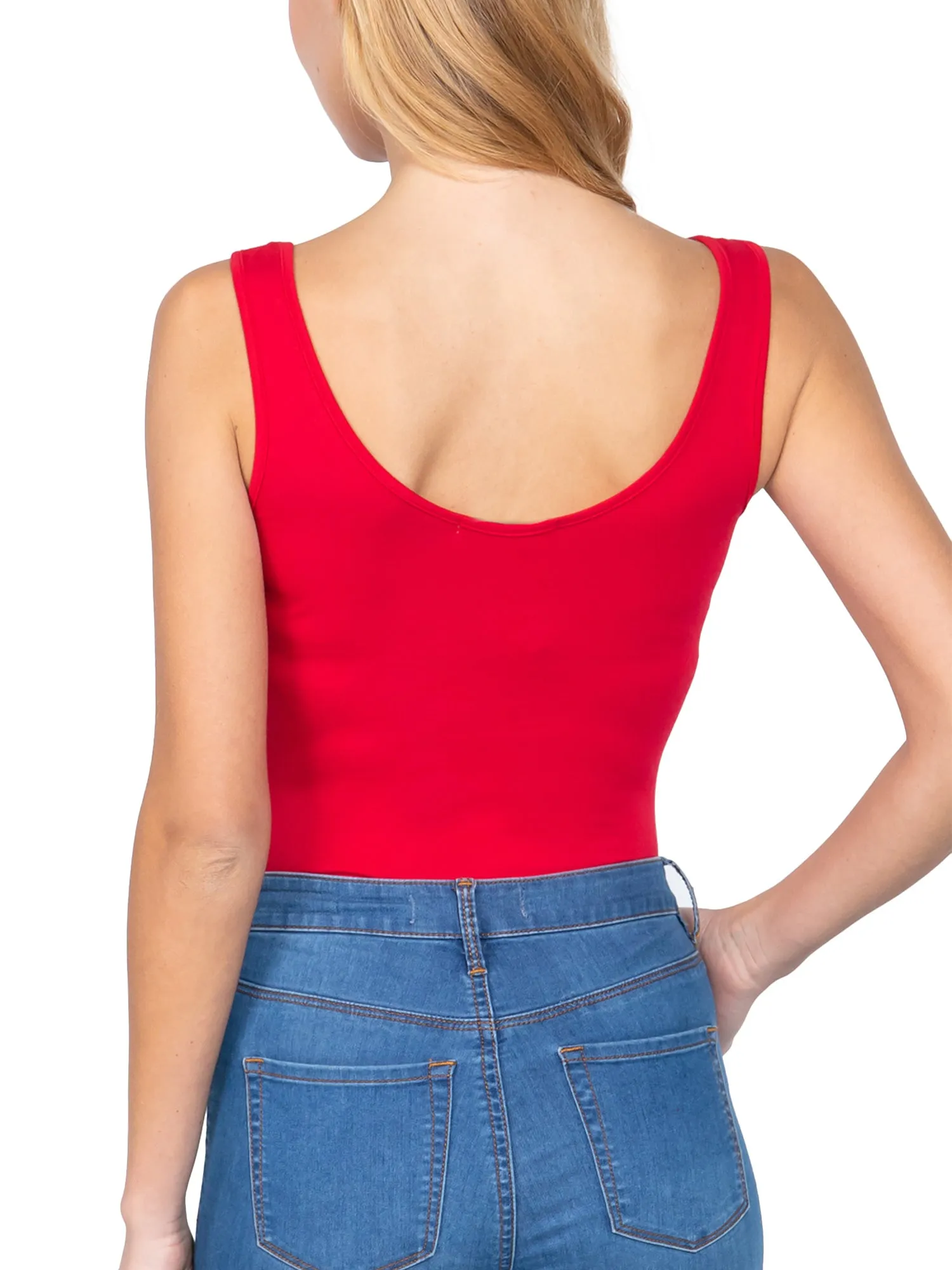 Scoop Neck Sleeveless Stretch Cotton Bodysuit Tank Top (FWT1198)