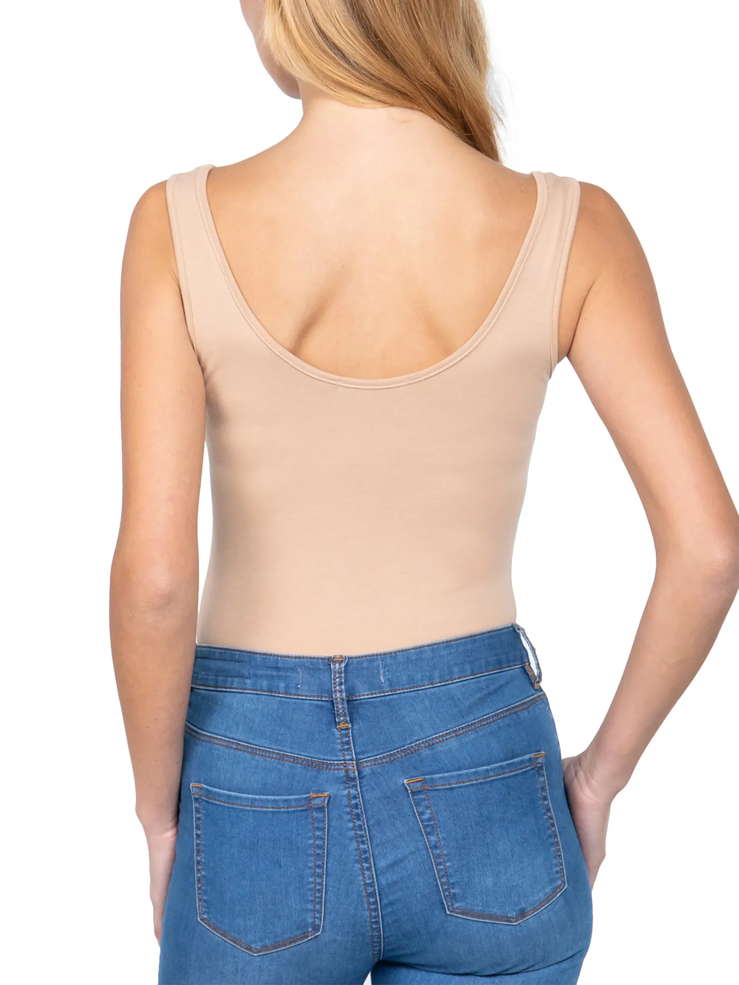 Scoop Neck Sleeveless Stretch Cotton Bodysuit Tank Top (FWT1198)