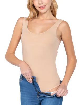 Scoop Neck Sleeveless Stretch Cotton Bodysuit Tank Top (FWT1198)