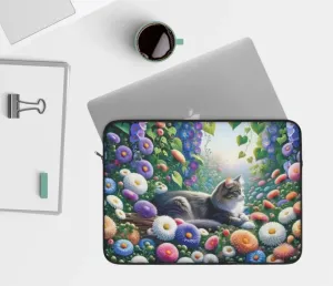 September Birth Flower - Aster and Morning Glory - Cat Lover - Laptop Sleeve