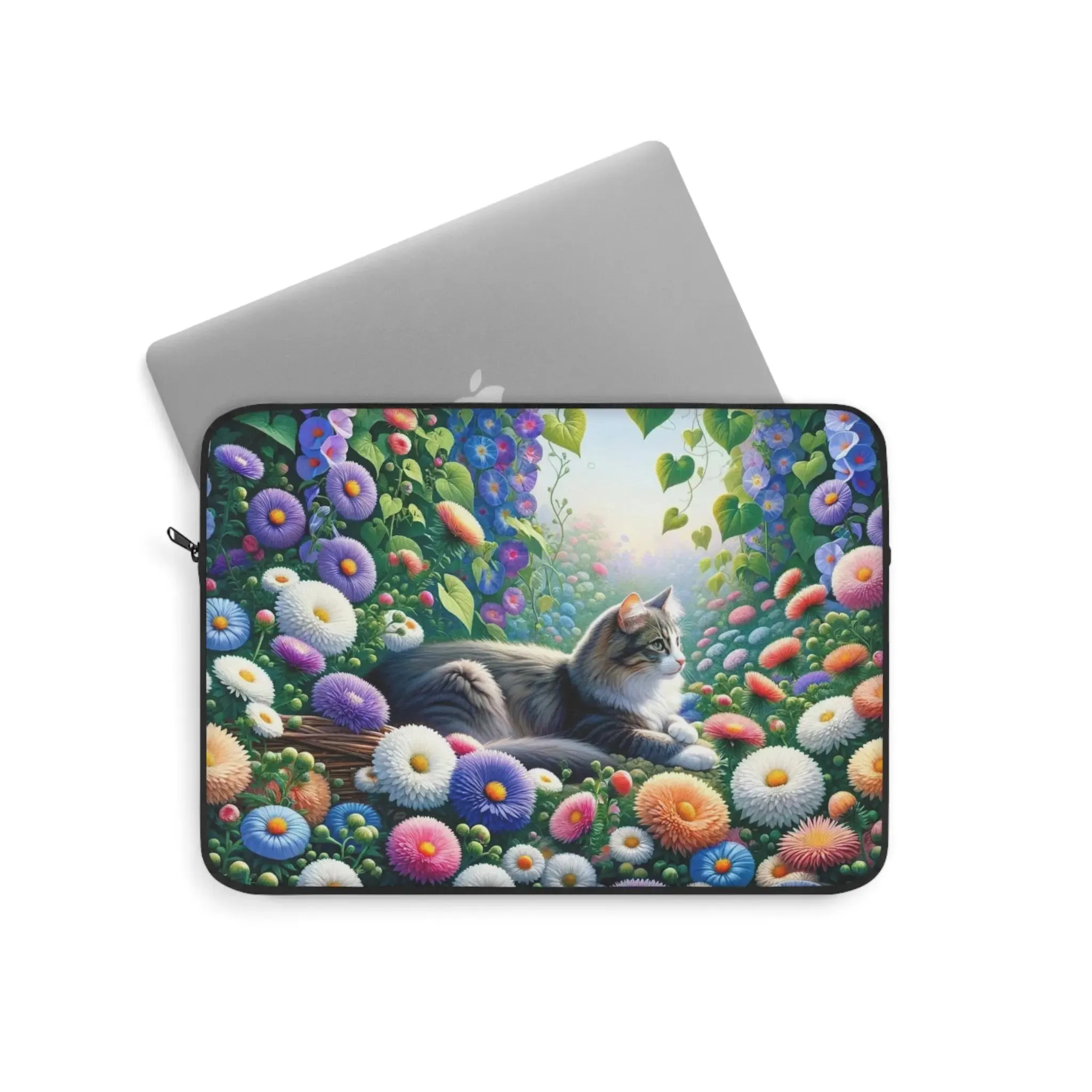 September Birth Flower - Aster and Morning Glory - Cat Lover - Laptop Sleeve