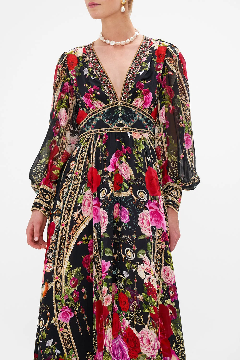 SHAPED WAISTBAND DRESS WITH GATHERED SLEEVES RESERVATION FOR LOVE
