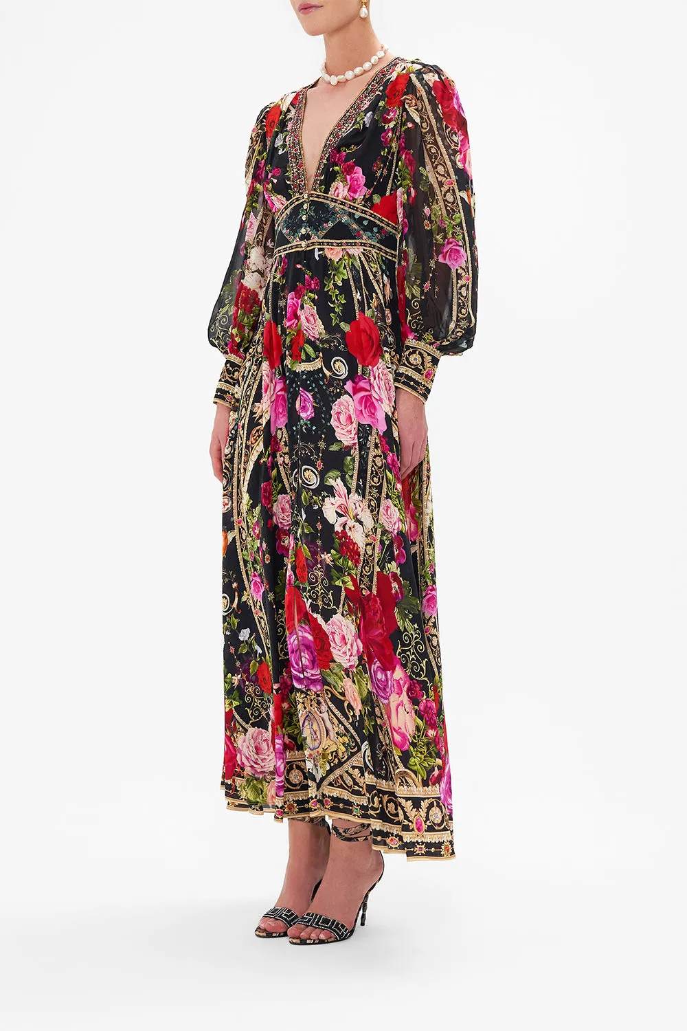 SHAPED WAISTBAND DRESS WITH GATHERED SLEEVES RESERVATION FOR LOVE