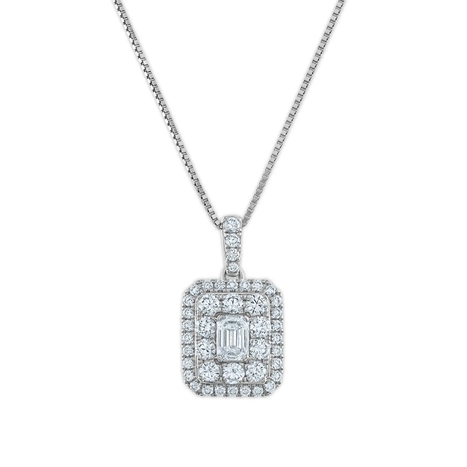 Signature EcoLove 1 CTW Lab Grown Diamond Cluster Halo Emerald Shaped 18-inch Pendant in 14KT White Gold