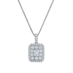 Signature EcoLove 1 CTW Lab Grown Diamond Cluster Halo Emerald Shaped 18-inch Pendant in 14KT White Gold