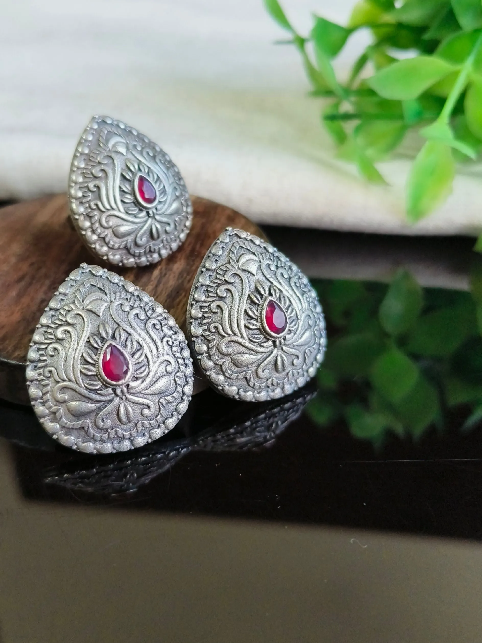 Silver Look-Alike Pan Stud Earrings with Adjustable Rings | Sarichka
