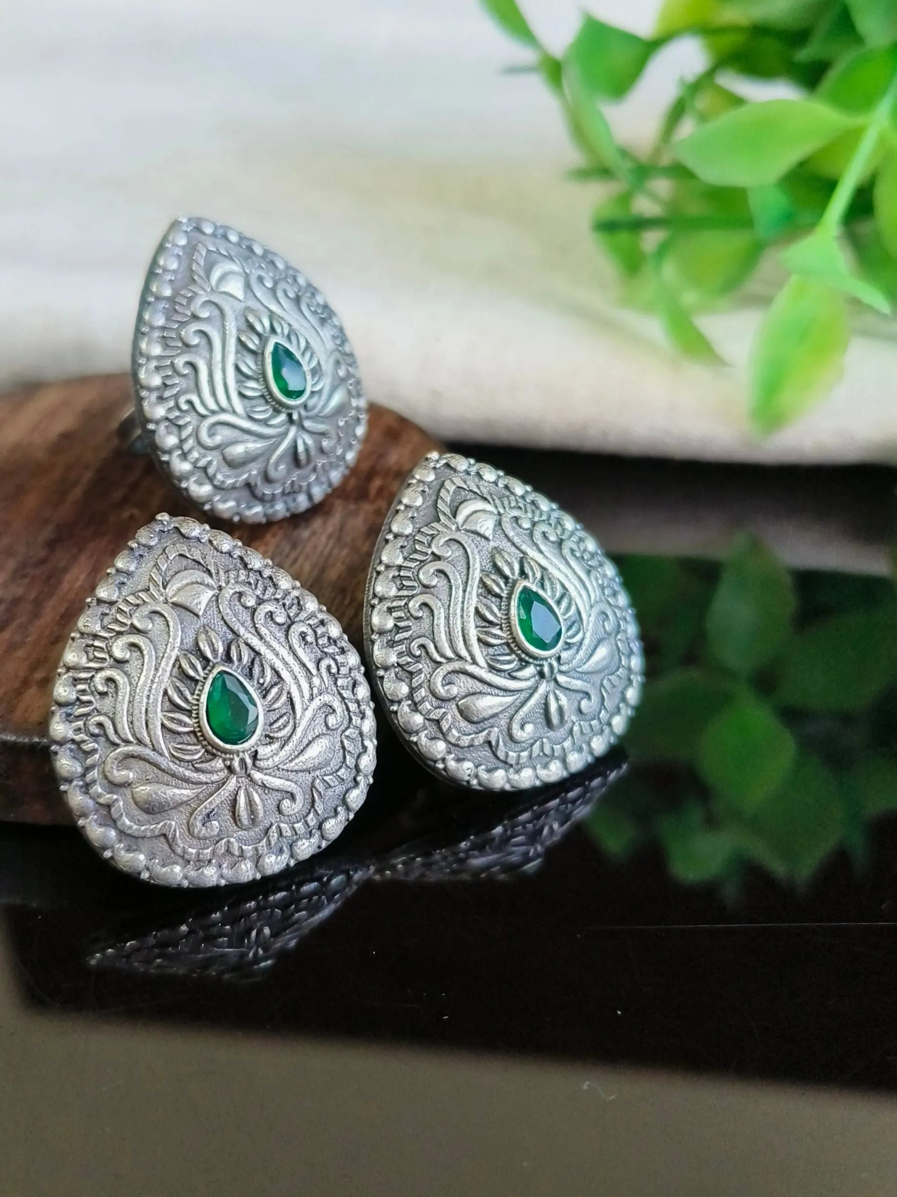 Silver Look-Alike Pan Stud Earrings with Adjustable Rings | Sarichka