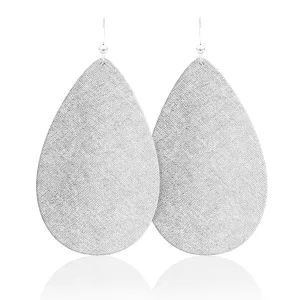 Silver Luster Teardrop Leather Earrings