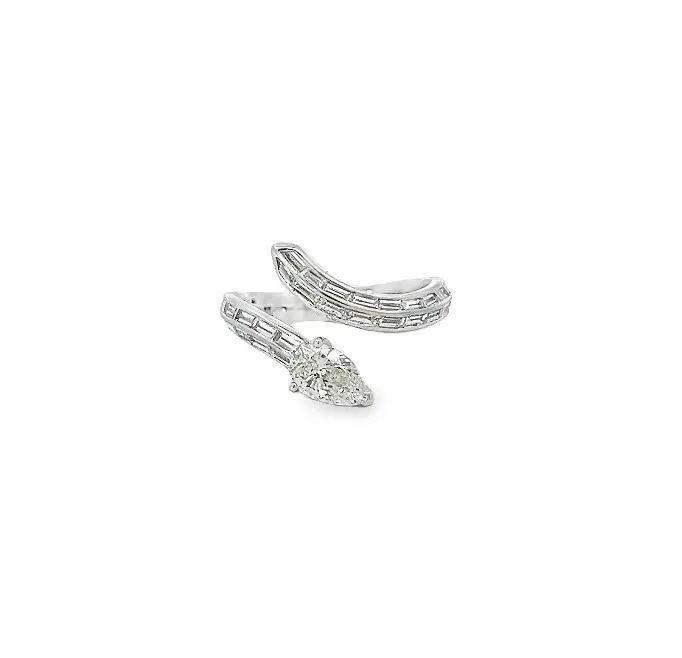 Snake Pear and Baguette Diamond Wrap Ring