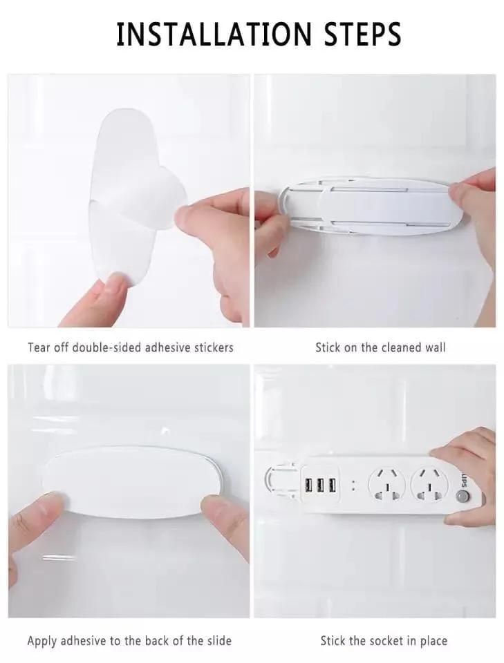 Socket Fixer, Self-Adhesive Power Strip Holder, Wall Mounted Sticker Household, Plug-in Line Board Holder