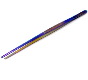 Stainless Steel Kitchen Tweezers Multi Titanium Color Straight Serrated Tips 12" Large Food Tongs