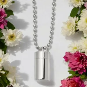 Stainless Steel Polished Capsule Necklace with 22-inch Ball Chain - Memorial Keepsake Jewelry