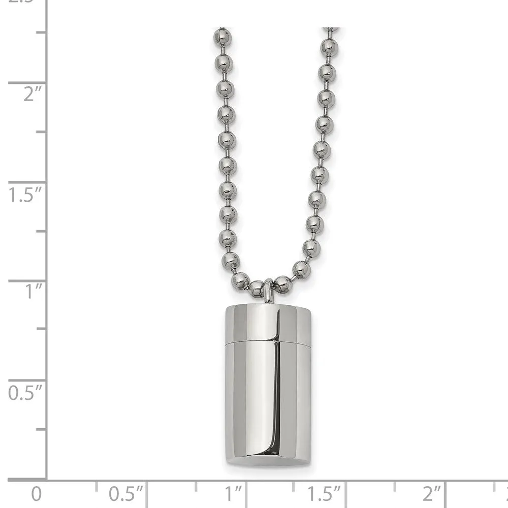 Stainless Steel Polished Capsule Necklace with 22-inch Ball Chain - Memorial Keepsake Jewelry