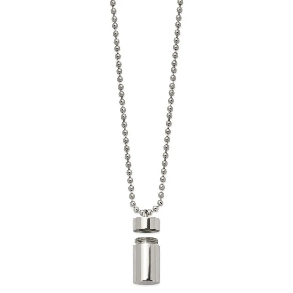 Stainless Steel Polished Capsule Necklace with 22-inch Ball Chain - Memorial Keepsake Jewelry