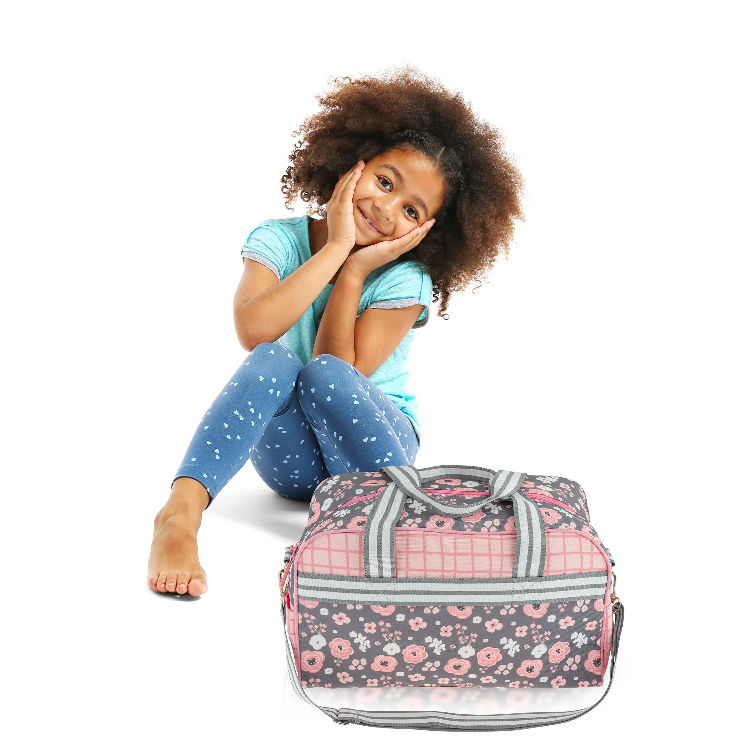 Stephen Joseph All Over Print Kid's Duffle Bag, Charcoal Flower
