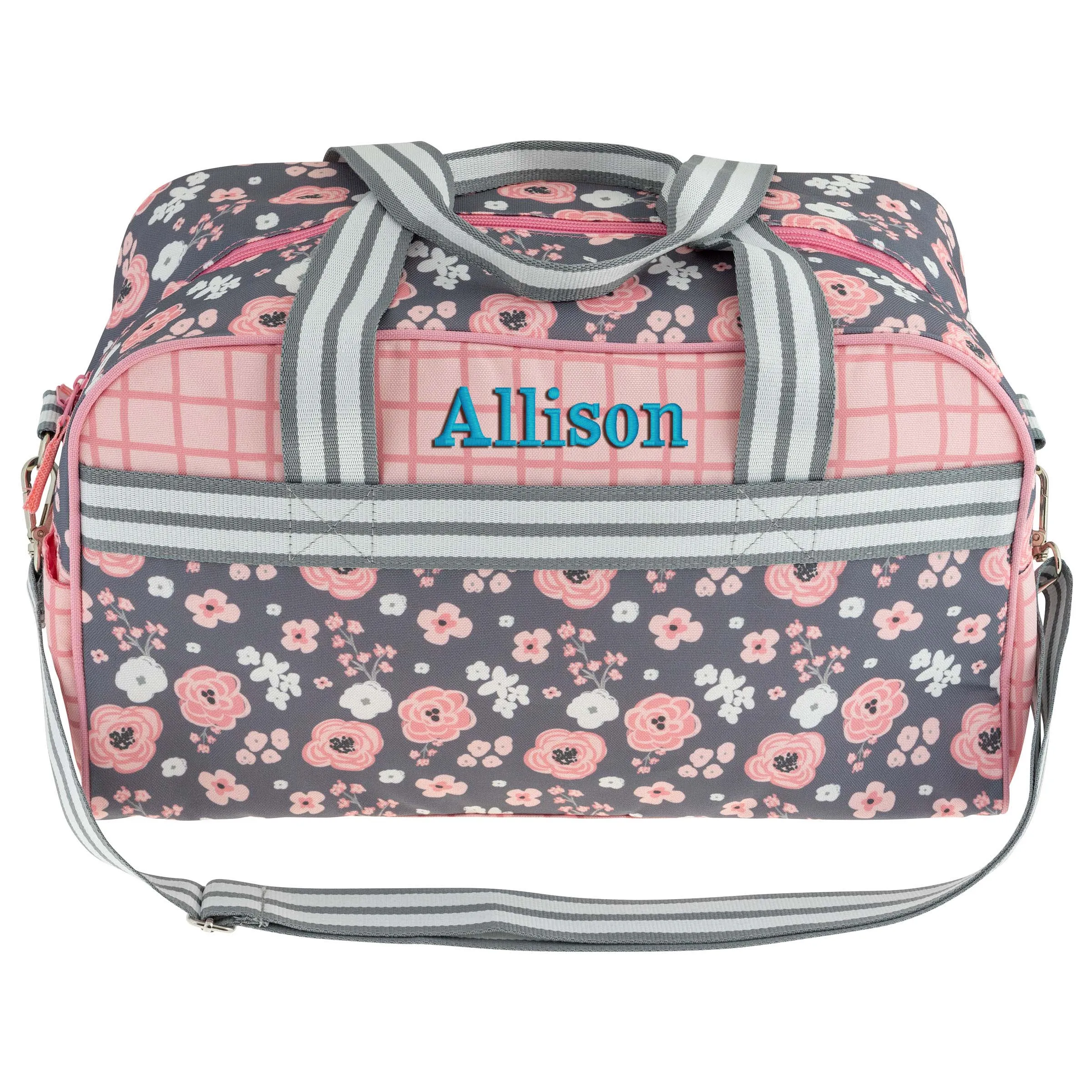 Stephen Joseph All Over Print Kid's Duffle Bag, Charcoal Flower