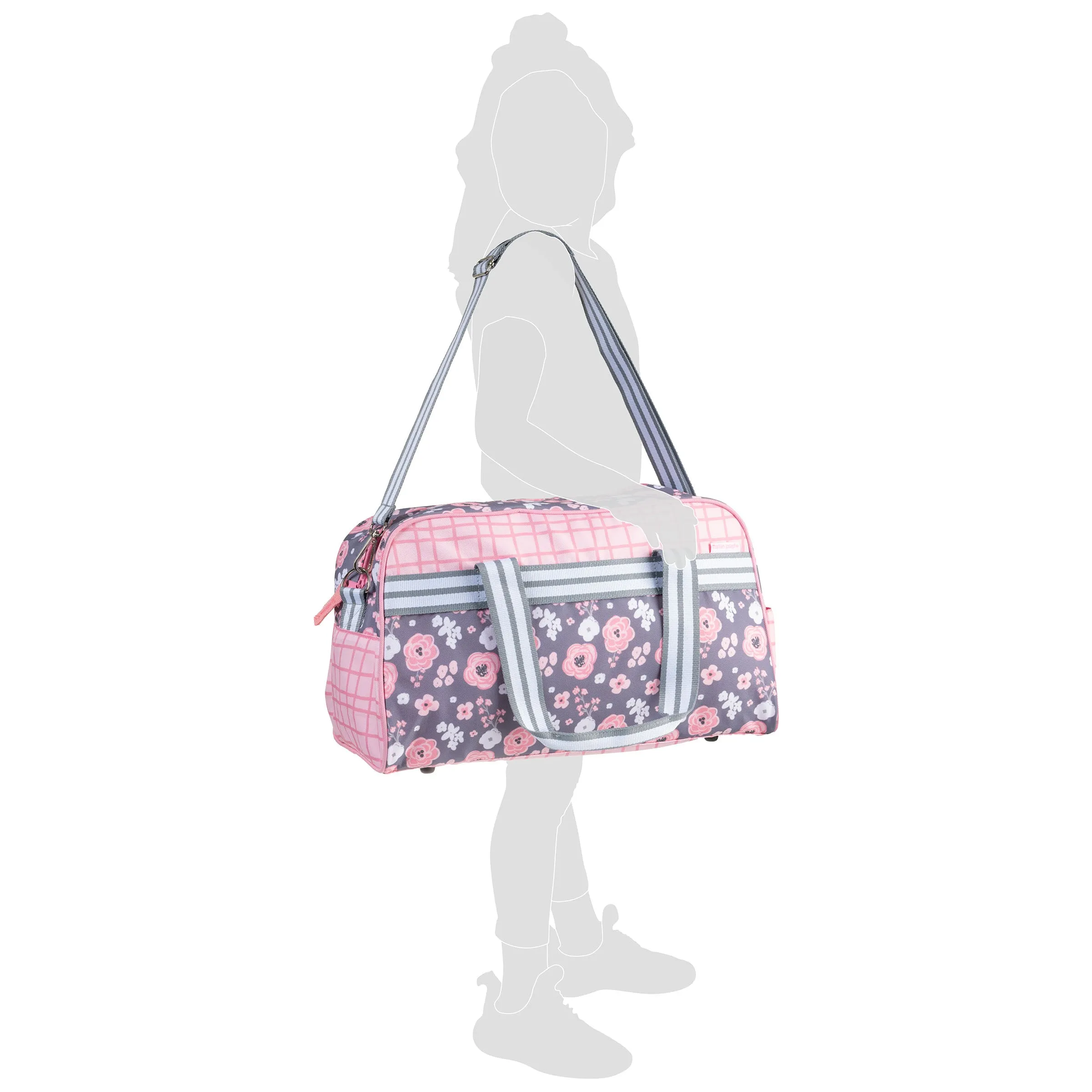 Stephen Joseph All Over Print Kid's Duffle Bag, Charcoal Flower