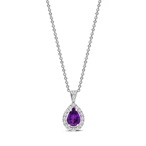 Sterling Silver Amethyst & CZ Pear Drop Pendant