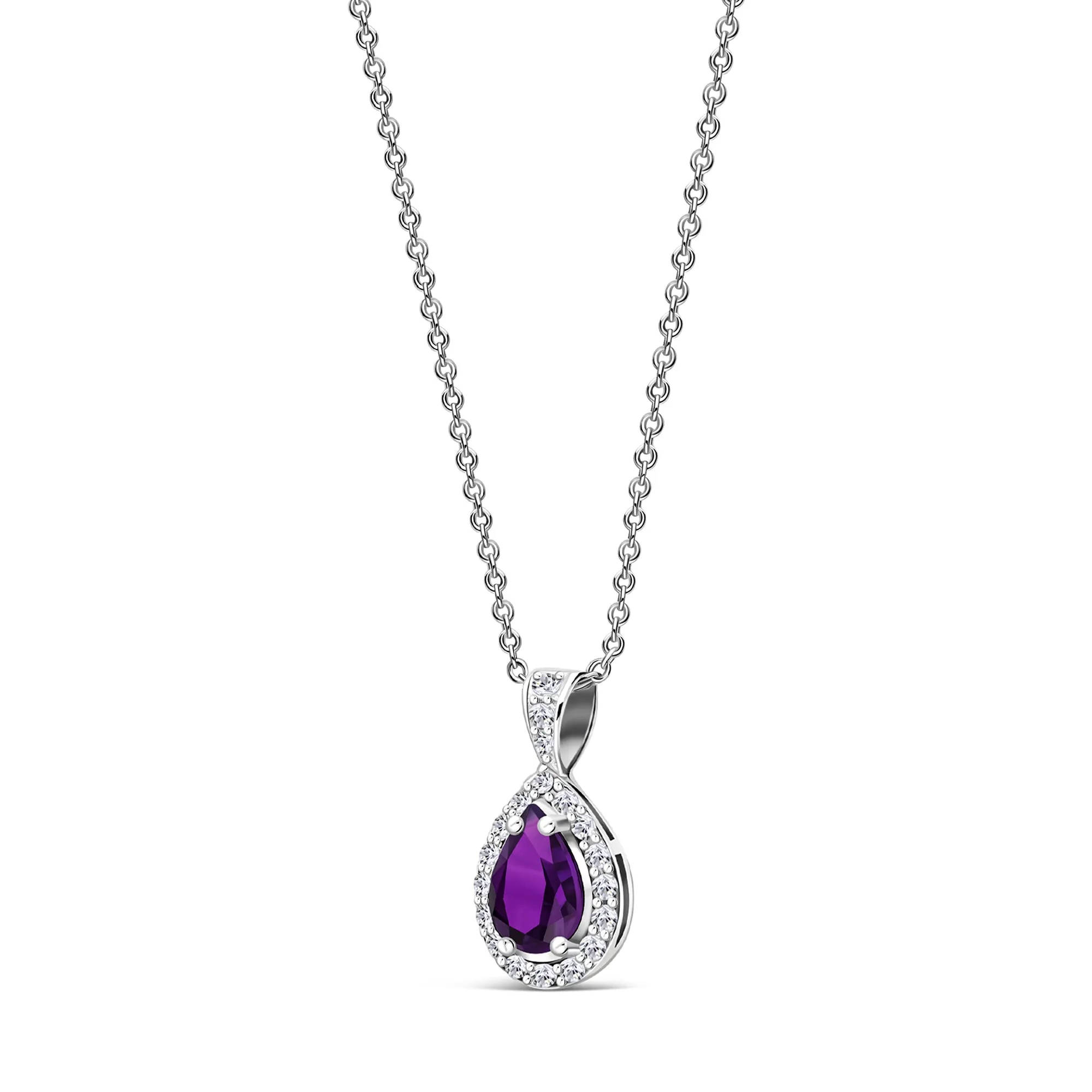 Sterling Silver Amethyst & CZ Pear Drop Pendant