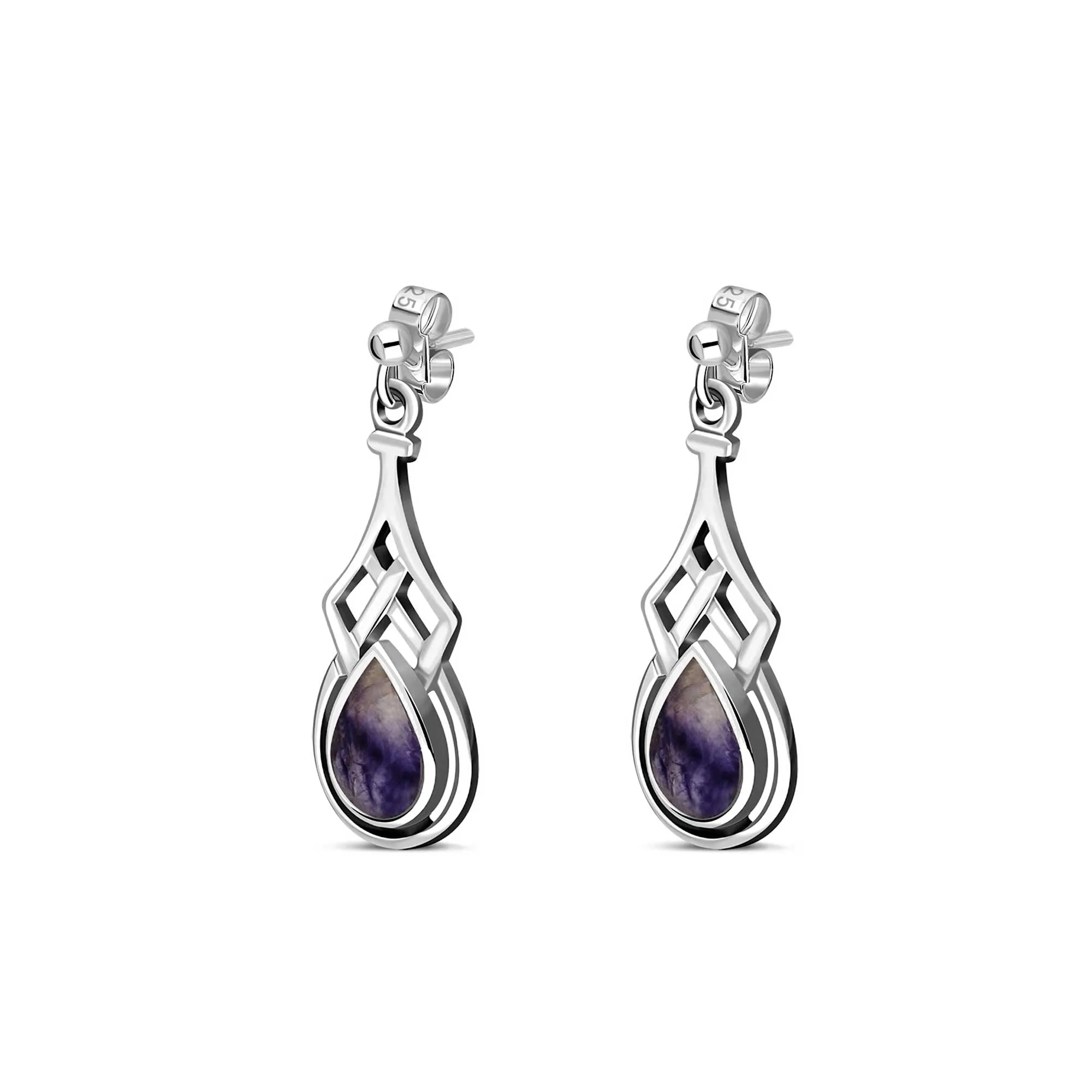 Sterling Silver Celtic Pear Blue John Drop Earrings