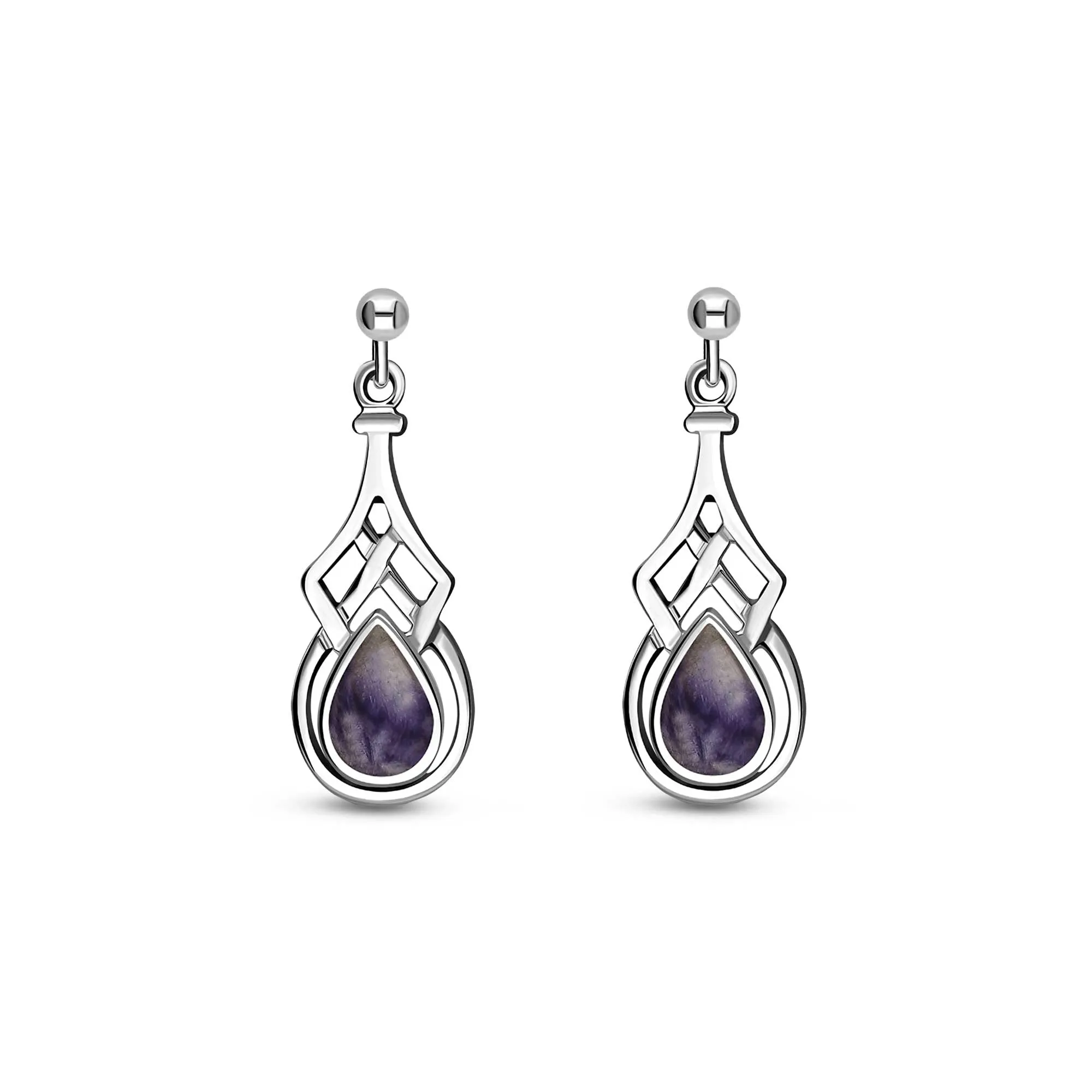 Sterling Silver Celtic Pear Blue John Drop Earrings