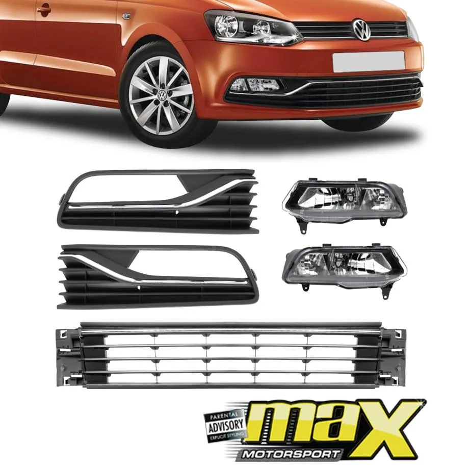 Suitable To Fit - VW Polo 6 TSI Fog Lamp Covers With Center Grille (5-Piece)