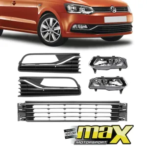 Suitable To Fit - VW Polo 6 TSI Fog Lamp Covers With Center Grille (5-Piece)