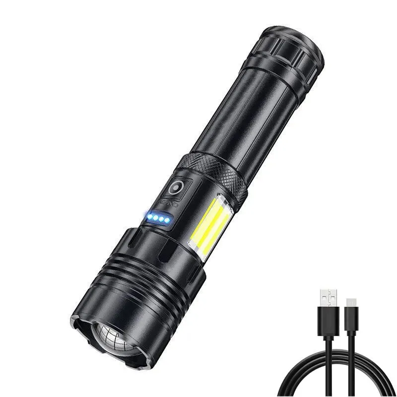 Super Bright XHP70 Powerful Led Flashlight Power Bank Torch Light USB Rechargeable Camping Tactical Flashlight with COB Lamp
