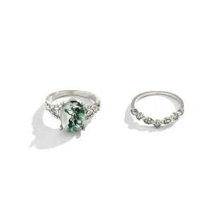 V-Shaped Glass Landscape Ring Set with Full Rhinestones in Vienna Verve Collection - Women's Jewelry