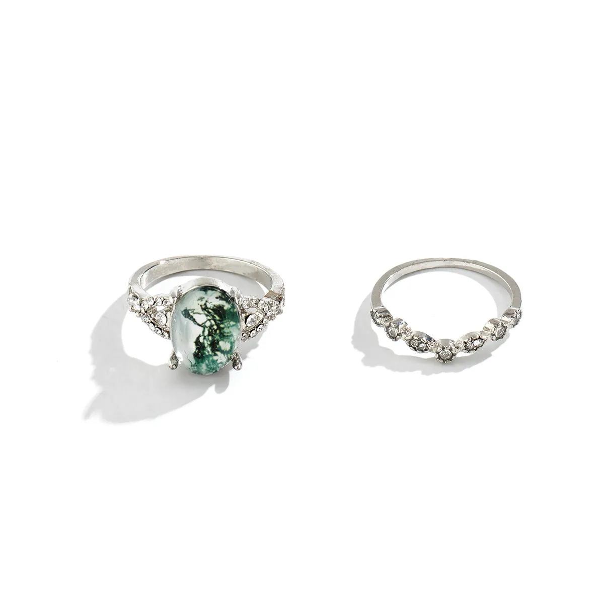 V-Shaped Glass Landscape Ring Set with Full Rhinestones in Vienna Verve Collection - Women's Jewelry