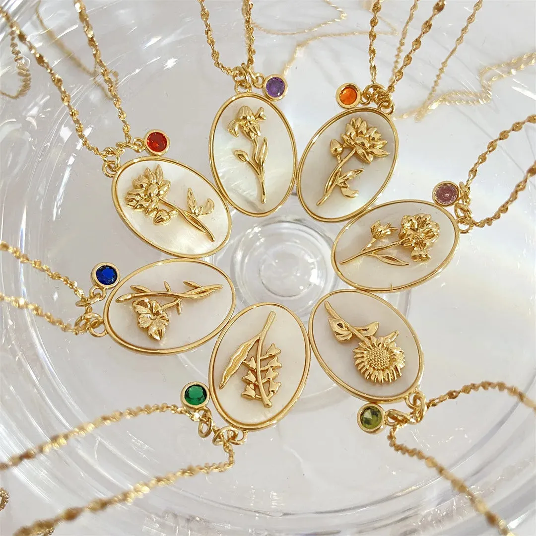 VAIGE Elegant White Shell Floral Birthstone Necklace