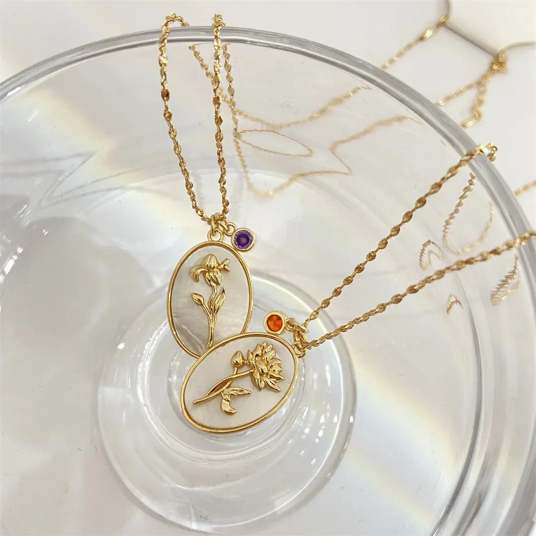 VAIGE Elegant White Shell Floral Birthstone Necklace