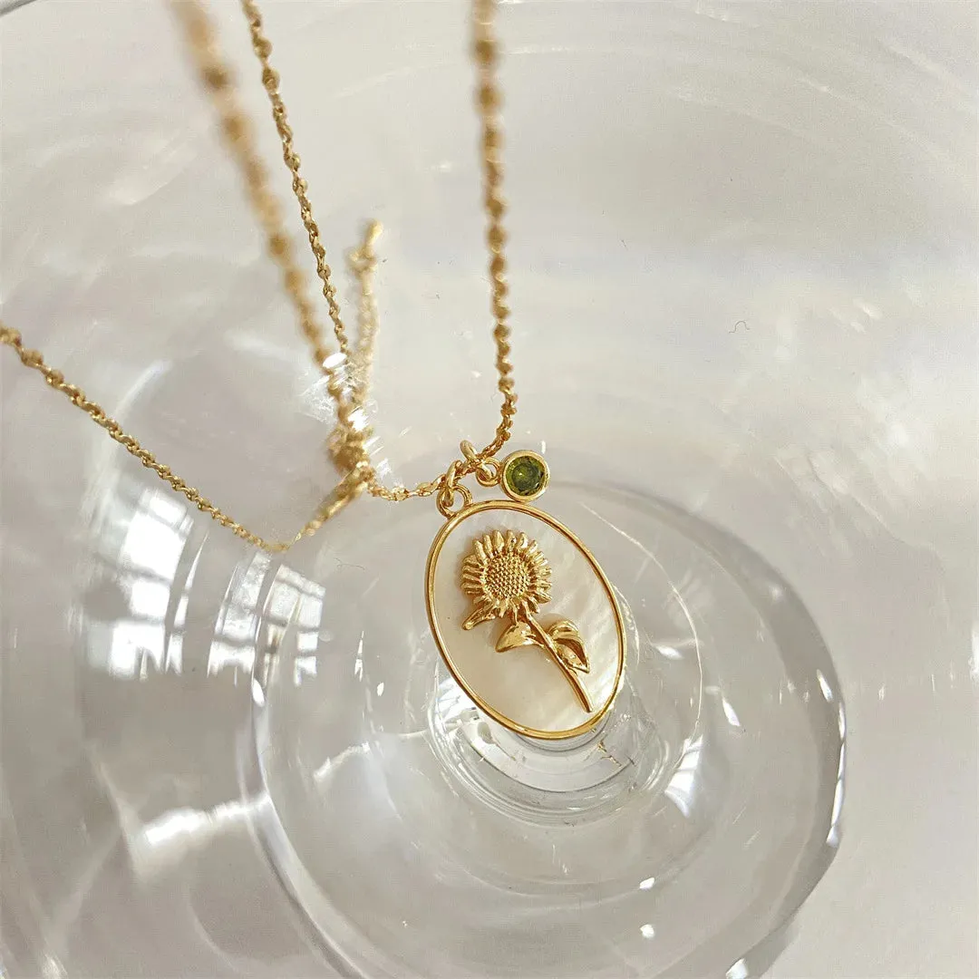 VAIGE Elegant White Shell Floral Birthstone Necklace