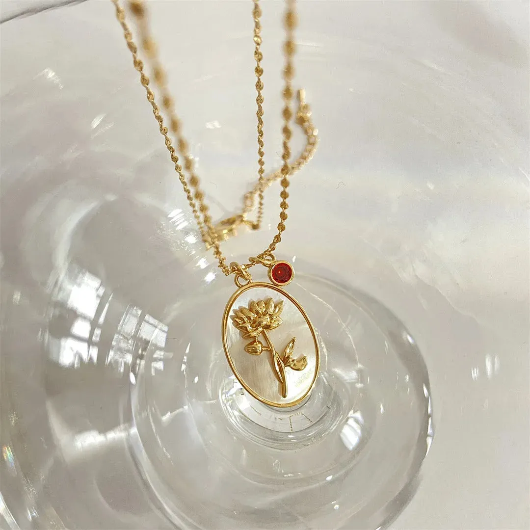 VAIGE Elegant White Shell Floral Birthstone Necklace