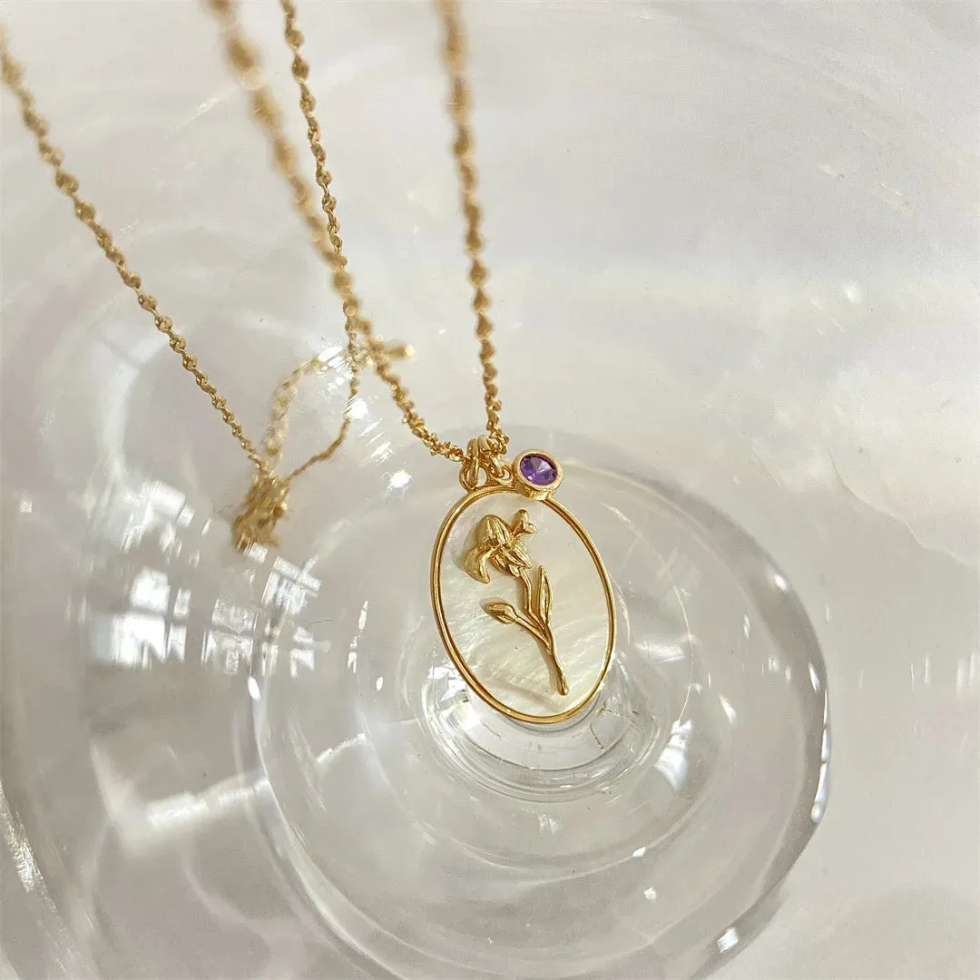 VAIGE Elegant White Shell Floral Birthstone Necklace